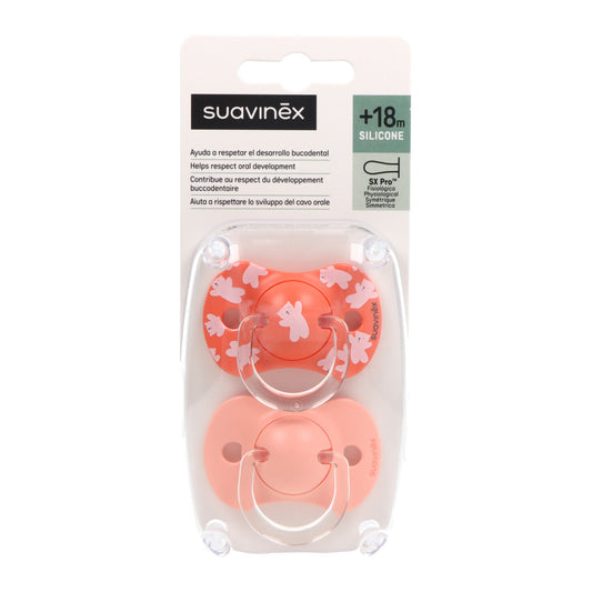 SUAVINEX Pacifier Anatomical Silicone Teat +18 Months x2 (Pink)